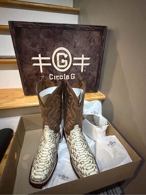 Circle G MenExotic Python Skin Western Boot - Square Toe - 9 Damaged box L5740